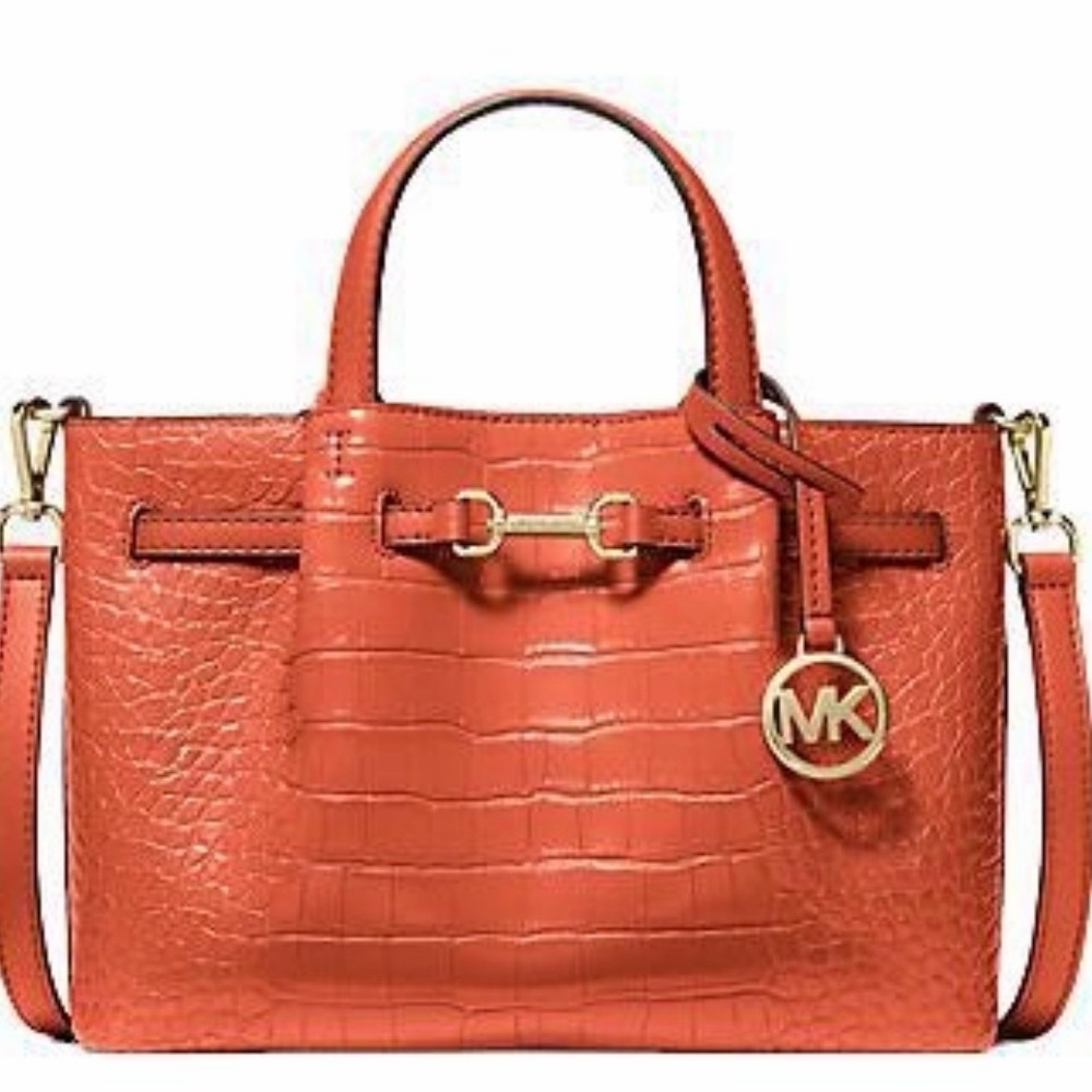 Michael Kors Orange Croc-Embossed Satchel